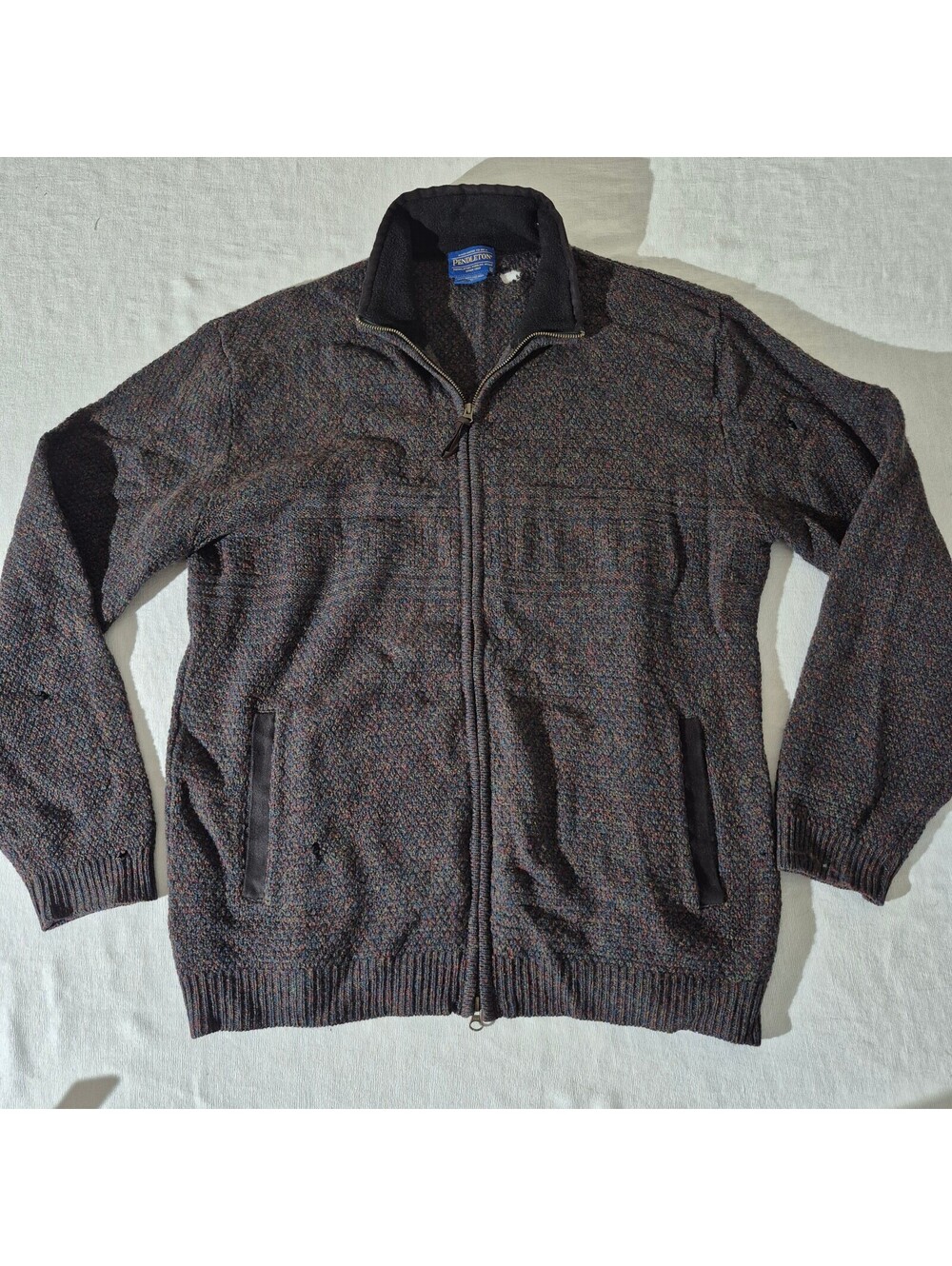 Pendleton Shetland wool -HOLES- XL XLarge multicolor zip-front knit sweater